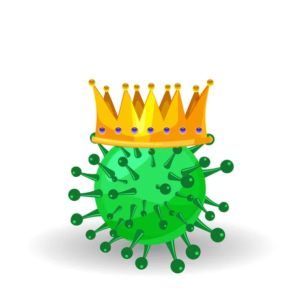 Virus, coronavirus humano, infección bacteriana ilness, microbio organismo celular con corona, ironía sarcasmo humor. Ilustración vectorial estilo vectorial de dibujos animados aislados — Vector de stock