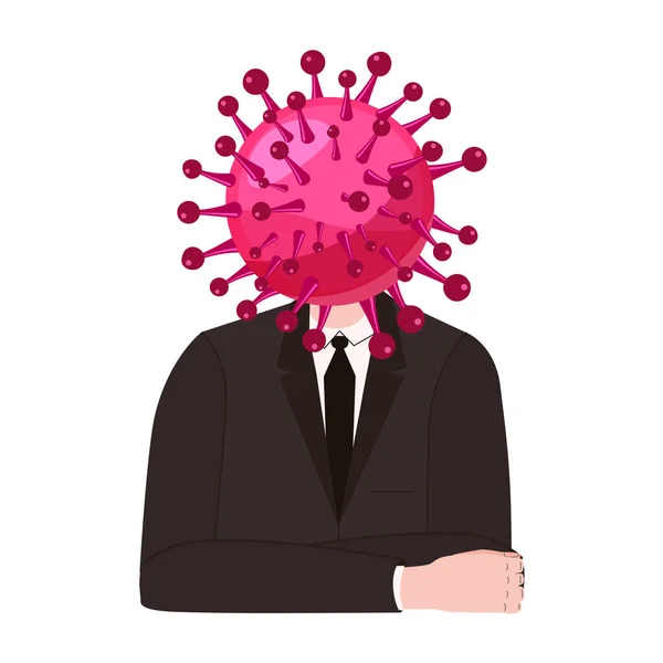 Virus karaktär, människokroppshuvudvirus. Mikrob, patogen, bakterie infektion med coronavirus influensavirus. Ironisk sarkastisk humor. Vektor illustration på vit bakgrund tecknad stil — Stock vektor