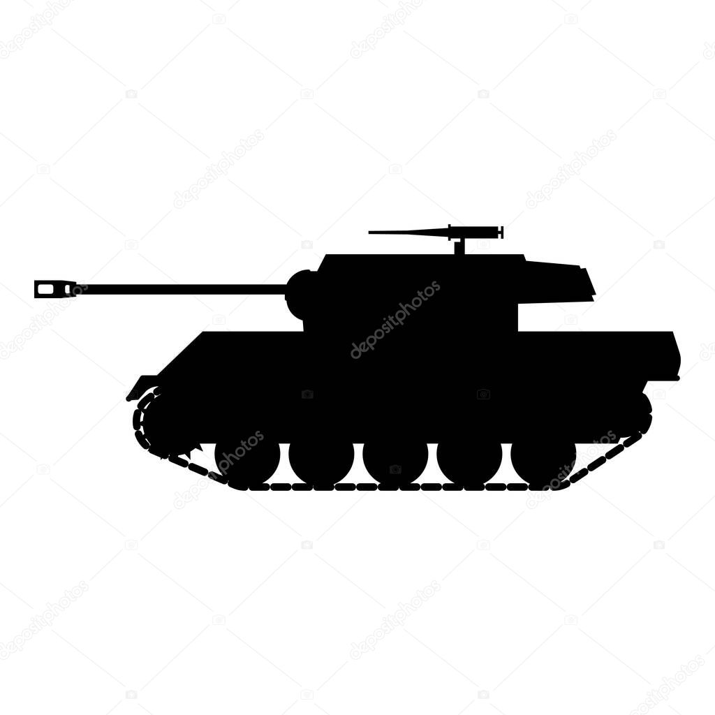 Silhouette Tank American World War 2 Gun Motor Carriage M18, Hellcat icon. Military army machine war, weapon, battle symbol silhouette side view. Vector illustration isolated