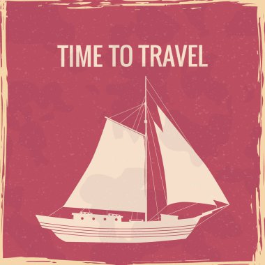 Yelkenli gemi denizcilik klasik posteri. Eskimiş grunge efekti, denizcilik yat kartı ve içinde 
