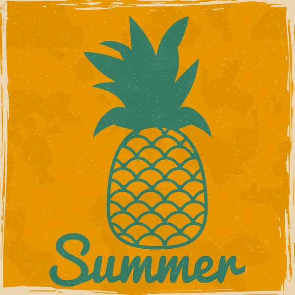 Ananas-Poster mit tropischen Früchten. Texturierte Grunge-Effekt Retro-Karte mit Text Sommer. Vektor Illustration Hintergrund Silhouette isoliert — Stockvektor