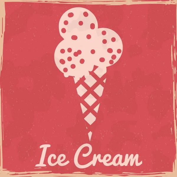 Ice Cream stożek słodki deser plakat vintage. Teksturowane grunge efekt karty retro. Wektor ilustracja tło sylwetka izolowane — Wektor stockowy