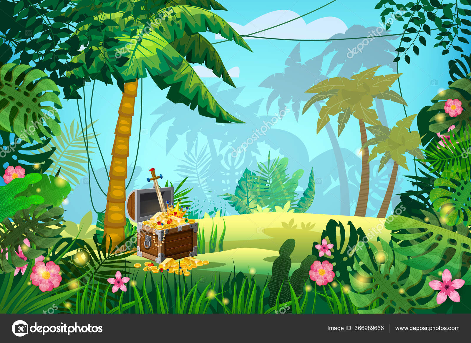 宝の洞窟、金の山、コイン、宝石、王冠、剣、結晶。ゲーム、アプリのコンセプトアート。背景漫画風 ストックベクター ©ValeriHadeev  464973250, image size:1600x1167