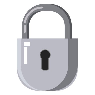 Metali kilitle. Korunma, engelleme, güvenlik için çelik kilit. Beyaz arkaplanda şablon simgesi izolasyonu