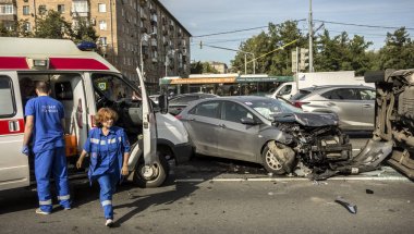 Moscow, Russia - September 20, 2017: Accident involving an overt clipart