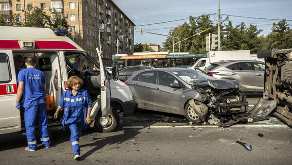 Moscow, Russia - September 20, 2017: Accident involving an overt