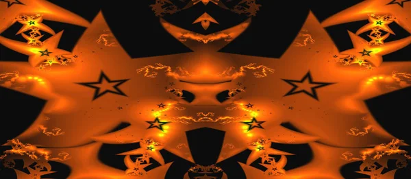 Luminoso disegno dello schermo largo frattale stella dorata su backgroun nero — Foto Stock