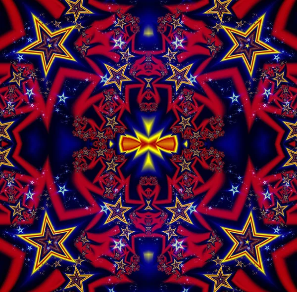 Glödande neon blå och röd fraktal stjärnor bakgrund — Stockfoto