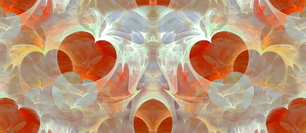 Abstract widescreen kaleidoscopic fractal pattern with hearts