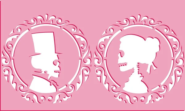 Skeleton love stencils. Pink colors — Stock Illustration Skeleton Love Stencils Pink Colors Royalty Free Stock Illustrations