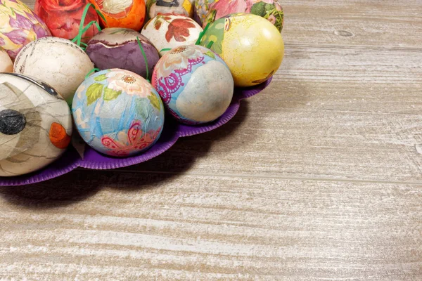 Decoupage decorated colorful Easter eggs — Stock Photo, Image