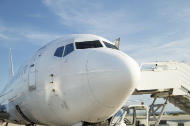 Havaalanına park edilmiş bir uçak.