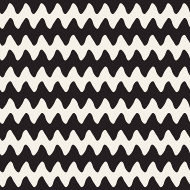 El yatay zikzak çizgiler çizilmiş. Vektör sorunsuz siyah-beyaz desen.
