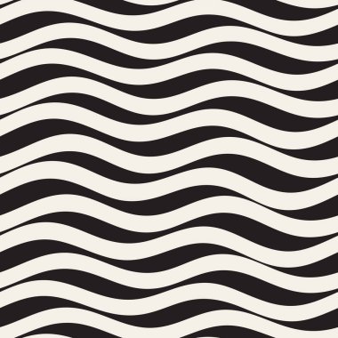 Vektör sorunsuz siyah ve beyaz dalgalı yatay çizgiler desen
