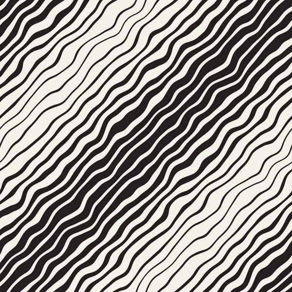 Modèle de lignes ondulées diagonales dessinées à la main noir et blanc sans vecteur — Image vectorielle