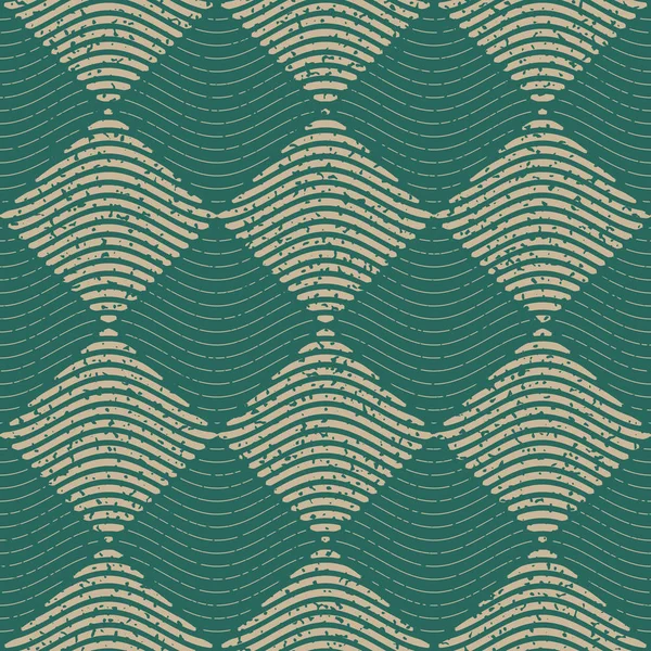 Vector inconsútil verde gris color dibujado a mano líneas onduladas rombo Checker patrón retro — Archivo Imágenes Vectoriales