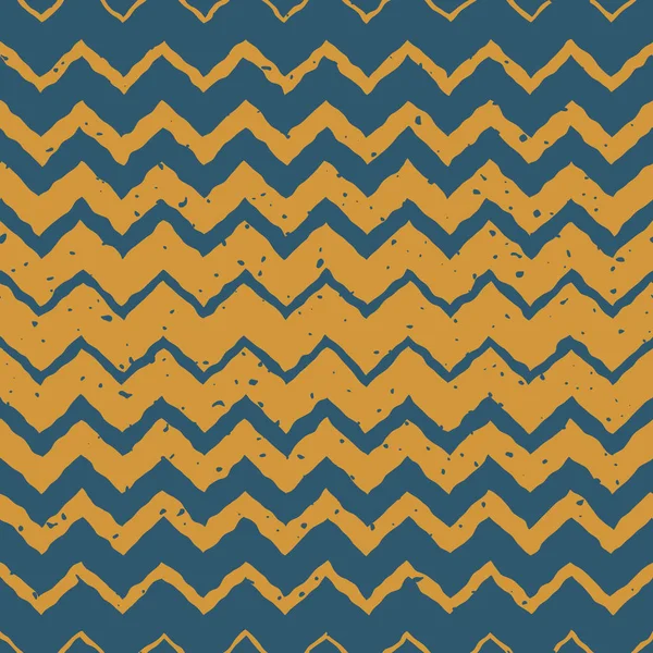 Vektör kesintisiz mavi sarı renk elle çizilmiş Yatay degrade yarı ton zikzak çizgiler Grungy etnik desen bozuk — Stok Vektör