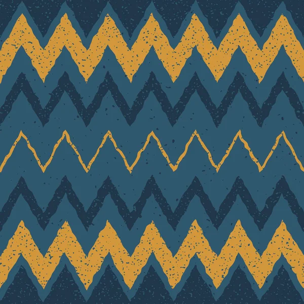 Вектор Безшовні синьо жовті кольори Рука намальована горизонтальна ZigZag спотворені лінії гранжевий етнічний візерунок — стоковий вектор