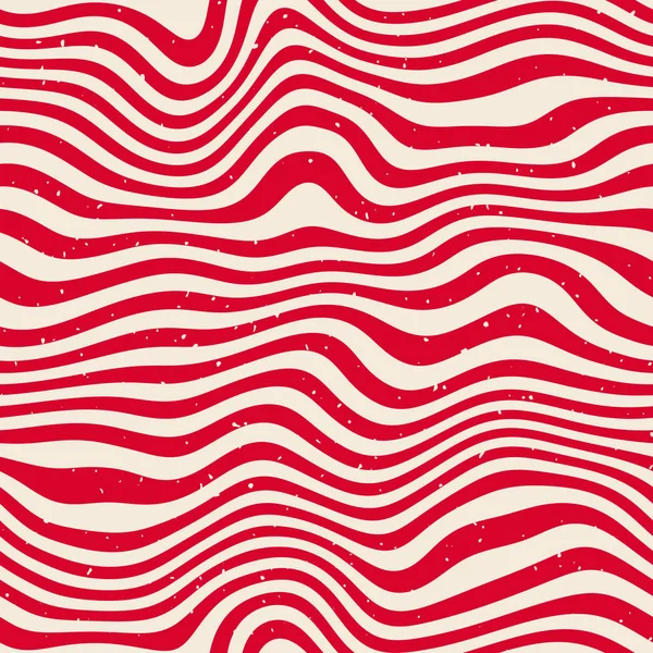 Vecteur sans couture rouge blanc ondulé lignes déformées modèle rétro — Image vectorielle