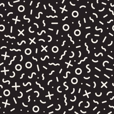 Geometrik çizgi şekilleri dağınık. Vektör sorunsuz siyah-beyaz desen.