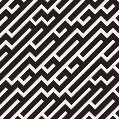 Düzensiz labirent çizgileri. Vektör sorunsuz siyah-beyaz desen.