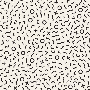 Geometrik çizgi şekilleri dağınık. Vektör sorunsuz siyah-beyaz desen.