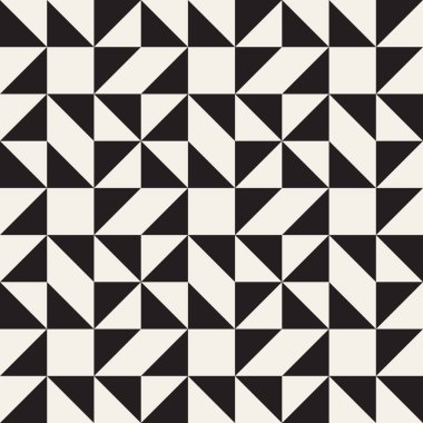 Vektör sorunsuz siyah ve beyaz kare üçgen geometrik mozaik desen