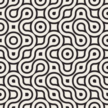 Düzensiz labirent çizgileri desen vektör sorunsuz siyah ve beyaz yuvarlak