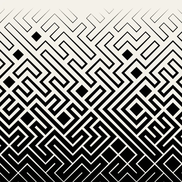 Vector Seamless Black  White Square Maze Lines Halftone Pattern — Stock Vector