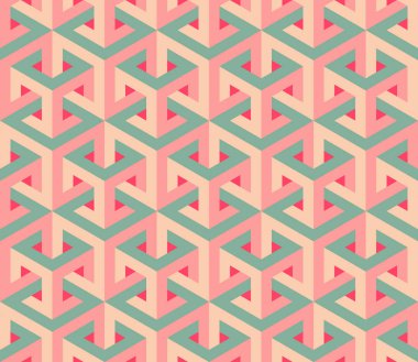 Vektör sorunsuz izometrik altıgen optik illüzyon desen pembe ve yeşil