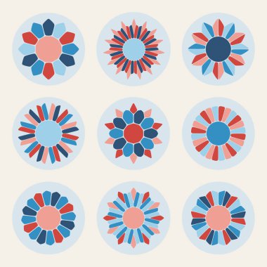 Vektör çiçek Petal şekli yıldız pembe ve mavi tasarım öğeleri olarak ayarla