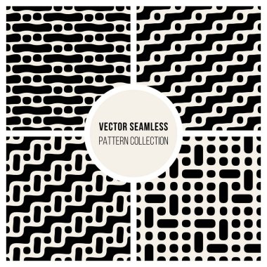 Kesik çizgiler noktalar desen koleksiyonu kümesi vektör sorunsuz siyah ve beyaz yuvarlak