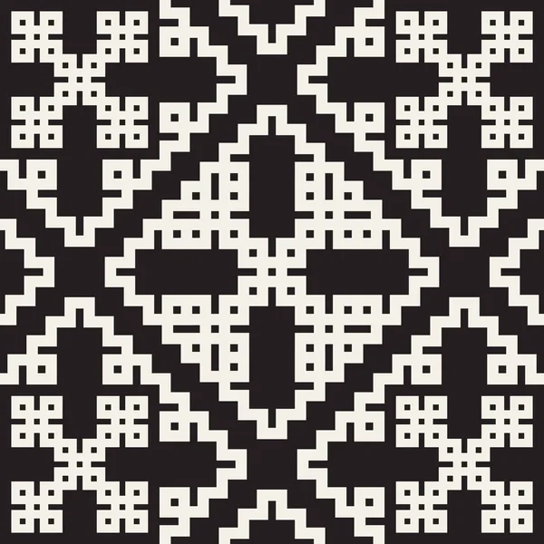 Vector Black  White Seamless Geometric Square Rhombus Grid Ethnic Pattern — Stock Vector