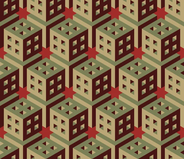 Structure cubique hexagonale sans couture vectorielle motif vintage en rouge et vert — Image vectorielle