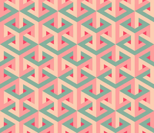 Patrón de ilusión óptica hexagonal isométrica sin costura vectorial en rosa y verde — Archivo Imágenes Vectoriales