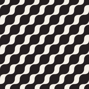 Vektör sorunsuz siyah ve beyaz çapraz dalgalı çizgiler desen