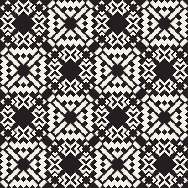 Vetor sem costura preto e branco simples Cruz quadrado étnico Quilt Pattern — Vetor de Stock