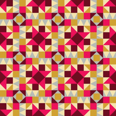 Vektör kesintisiz geometrik kare üçgen şekiller sarı pembe kahverengi deseni