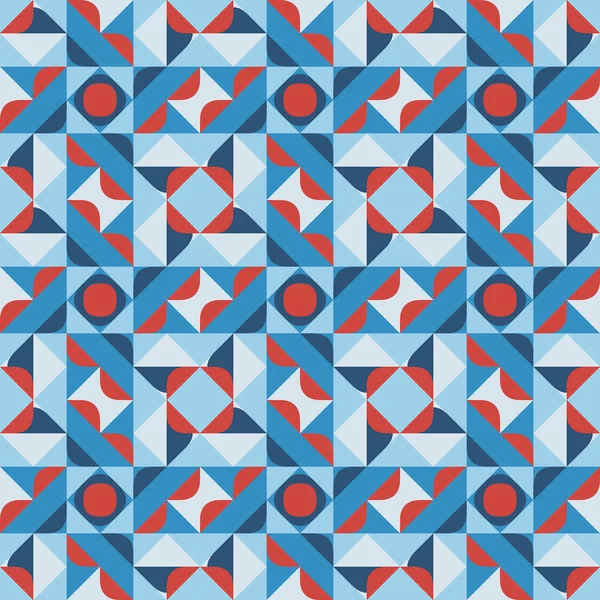 블루 화이트와 레드 벡터 원활한 형상 사각형 패턴 — 스톡 벡터
