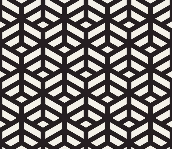Rejilla isométrica de línea de patrón de baldosas geométricas en blanco y negro sin costura vectorial — Archivo Imágenes Vectoriales