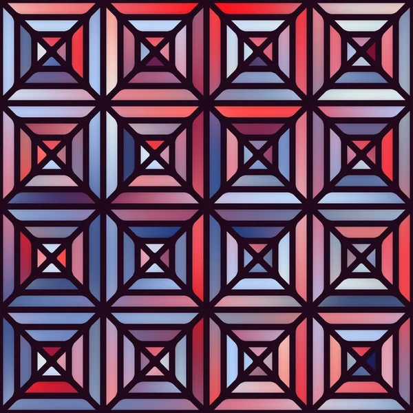 Vector naadloze Gradient Mesh vierkante blokken bestrating in de kleuren blauw en rood met zwarte rand — Stockvector