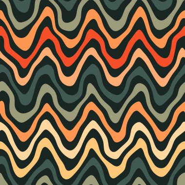 Vektör sorunsuz turuncu lacivert renkler kaba el koyu arka plan üzerinde dalgalı çizgiler desenli boyalı yuvarlak