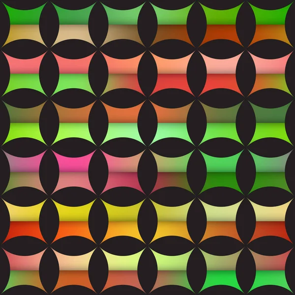 Vector inconsútil colorido gradiente redondeado estrella acolchado baldosas arco negro rejilla patrón — Vector de stock