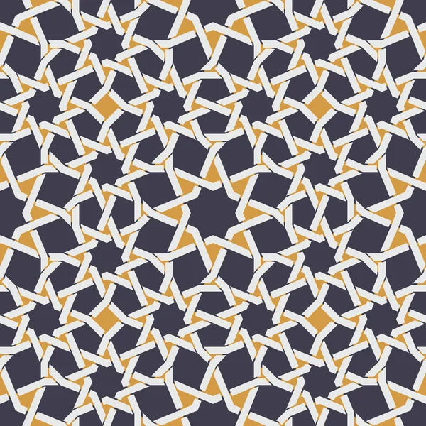 Línea de estrella islámica sin costura vectorial en patrón geométrico amarillo y azul — Archivo Imágenes Vectoriales
