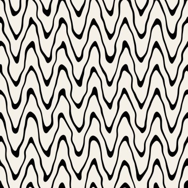 Vektör sorunsuz siyah ve beyaz kaba el dalgalı ince çizgiler desen boyalı yuvarlak