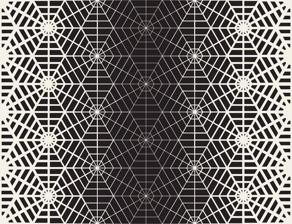 Vector naadloze zwart-wit geometrische lijn Spiderweb vorm rasterpatroon — Stockvector
