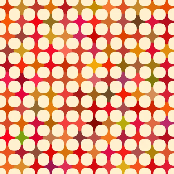 Векторные бесшовные многоцветные кросс-плитки сетки с белыми кругами причудливый узор — стоковый вектор