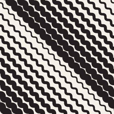Vektör sorunsuz siyah ve beyaz dalgalı paralel çapraz zikzak çizgi noktalı resim deseni yuvarlak