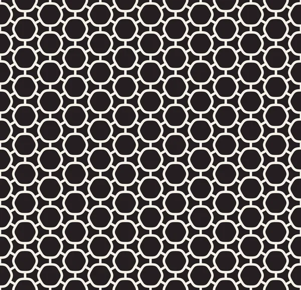 Vektor nahtlose schwarze und weiße abgerundete Sechsecklinie verbundenes Gitter einfaches Muster — Stockvektor