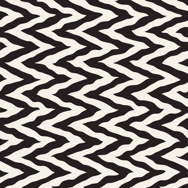 シームレスな黒と白のベクトル丸め大まかな手描きのジグザグの線パターン — ストックベクタ